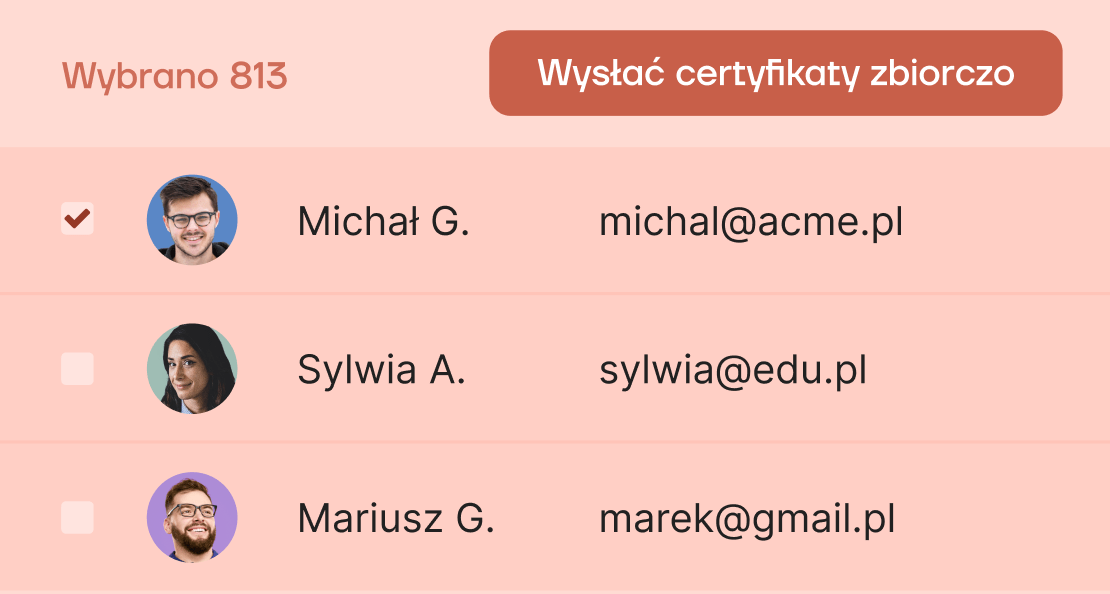 Masowe wysyłanie certyfikatów