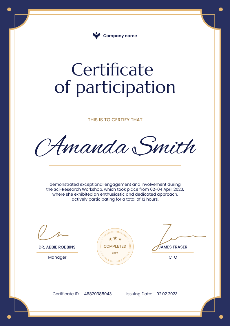 Formal and traditional certificate of participation template Formal and traditional certificate of participation template