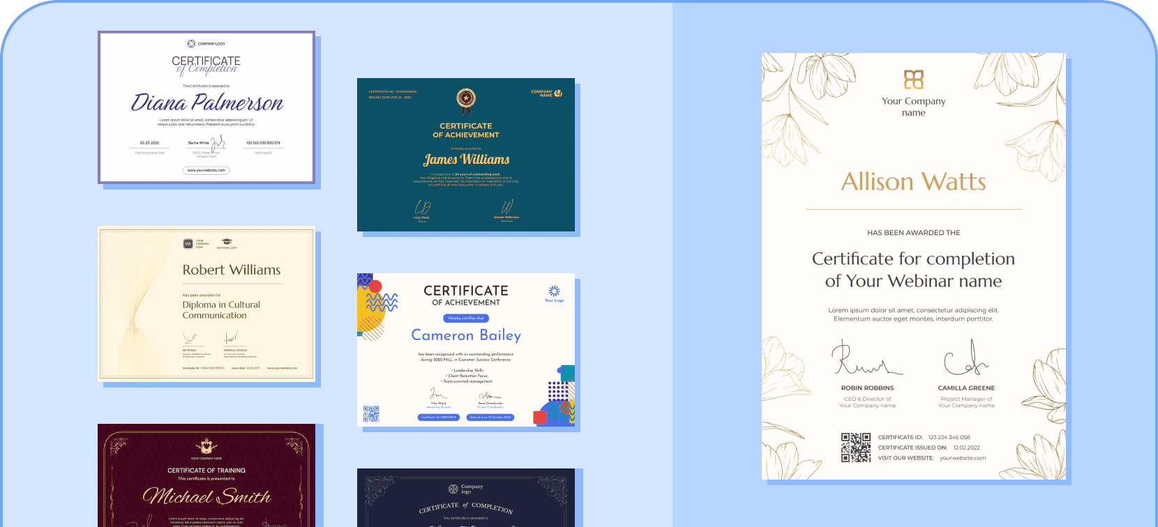 Certificate templates - Certifier features Certificate templates - Certifier features