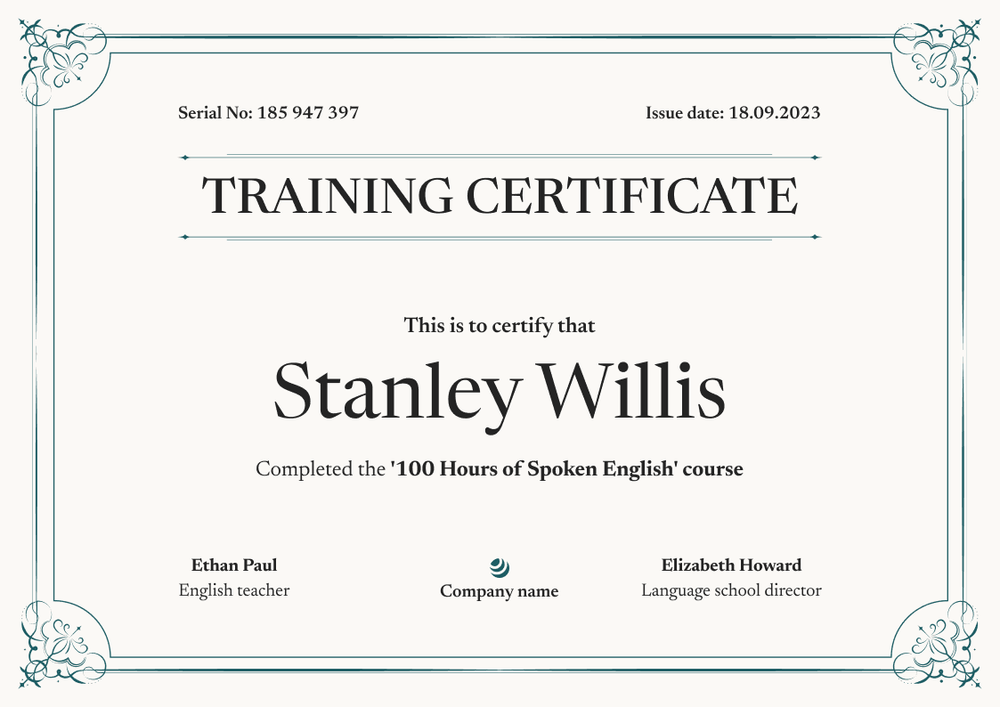 Simple and elegant certificate of training template landscape Simple and elegant certificate of training template landscape