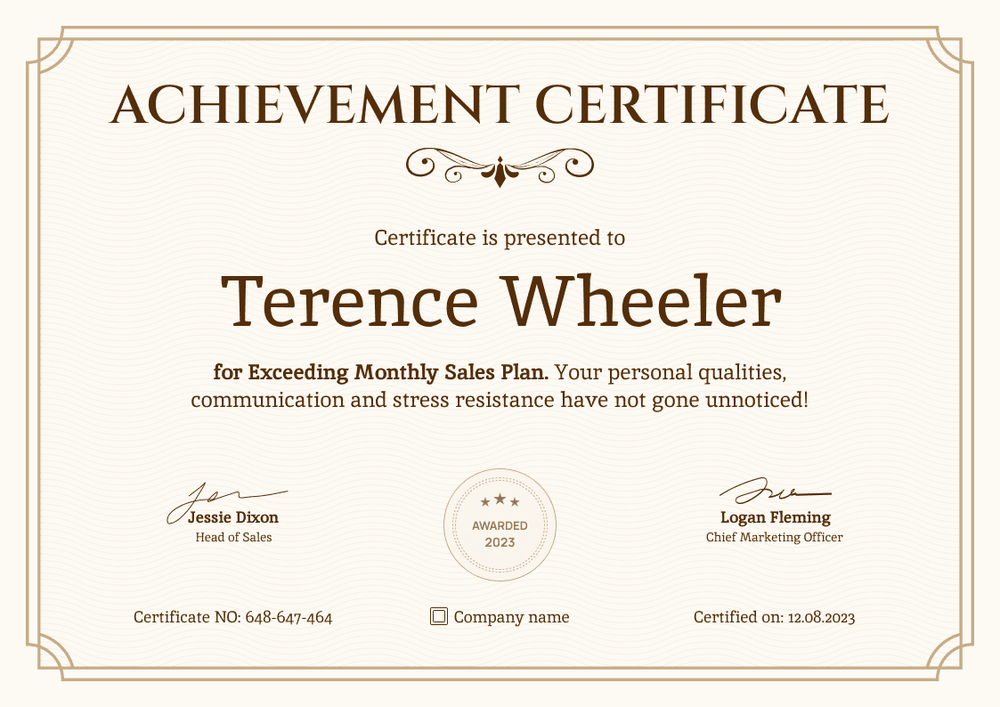 Decorated and formal certificate of achievement landscape Decorated and formal certificate of achievement landscape