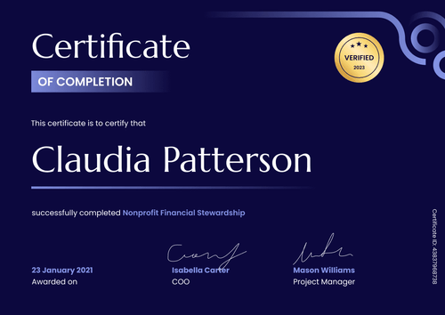 Professional and navy non-profit completion certificate template landscape Professional and navy non-profit completion certificate template landscape