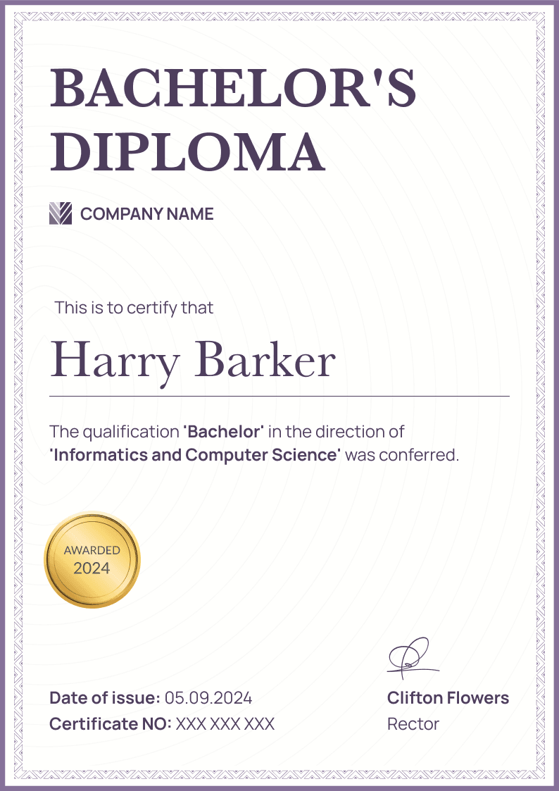 Simple and formal bachelor’s diploma template Simple and formal bachelor’s diploma template