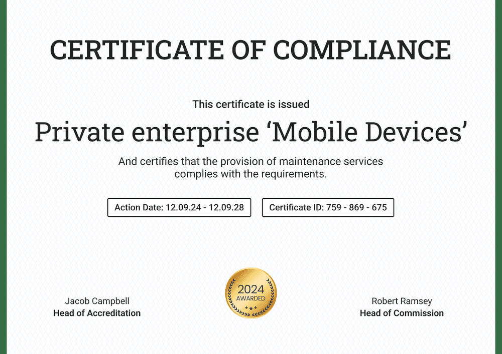 Original and professional certificate of compliance template landscape Original and professional certificate of compliance template landscape