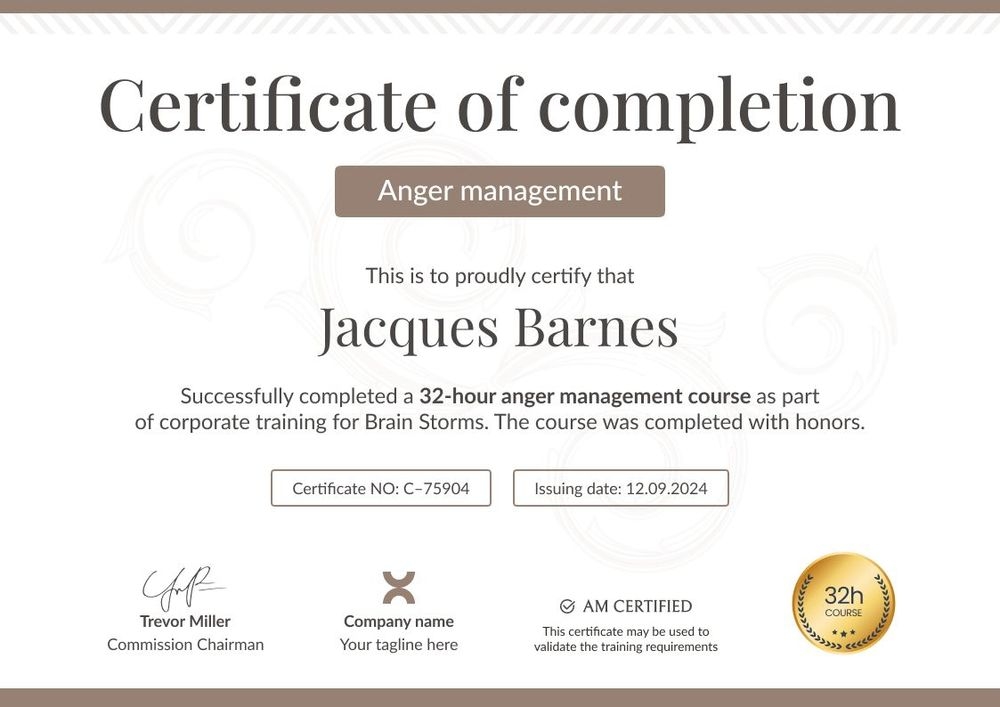 Subtle and formal anger management certificate template landscape Subtle and formal anger management certificate template landscape