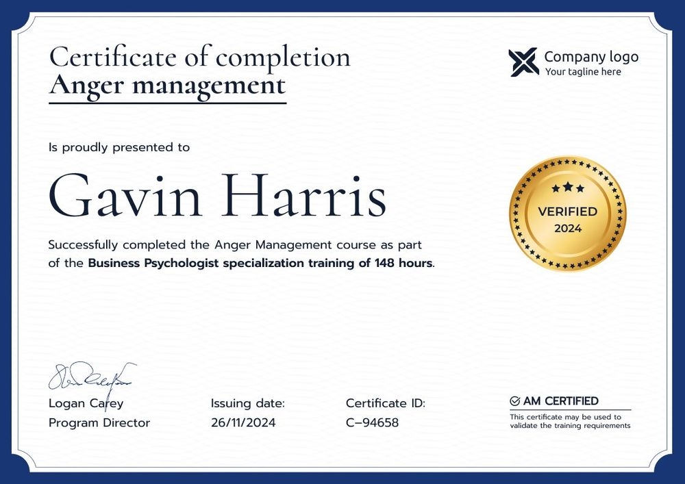 Minimalistic and formal anger management certificate template landscape Minimalistic and formal anger management certificate template landscape