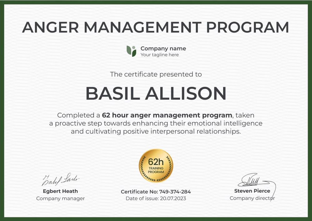 Plain and professional anger management certificate template landscape Plain and professional anger management certificate template landscape
