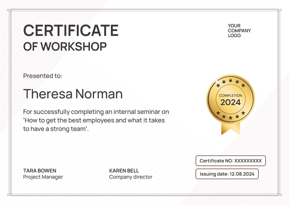 Printable and professional workshop certificate template landscape Printable and professional workshop certificate template landscape