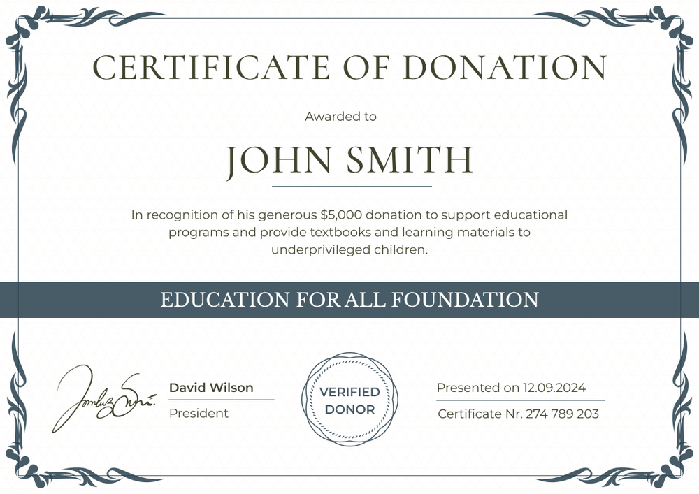 Ornamental and professional donation certificate template landscape Ornamental and professional donation certificate template landscape