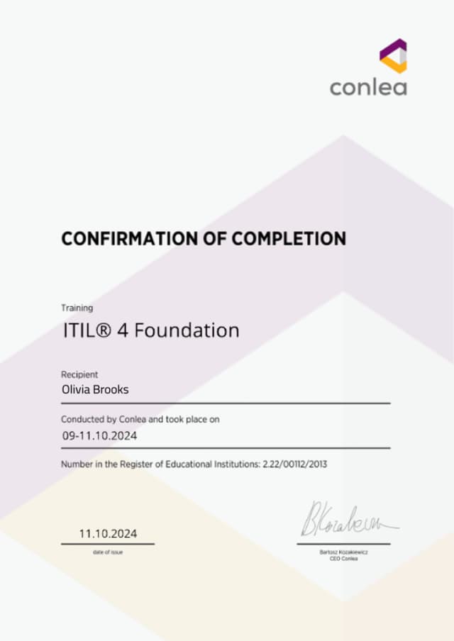 conlea – Confirmation of Completion conlea – Confirmation of Completion