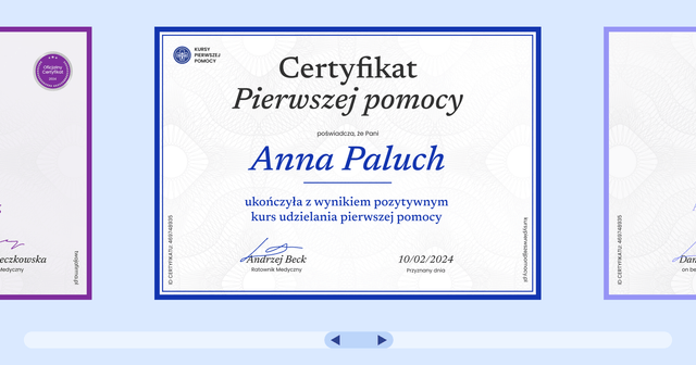 Certyfikat ukończenia kursu pierwszej pomocy: Darmowe wzory