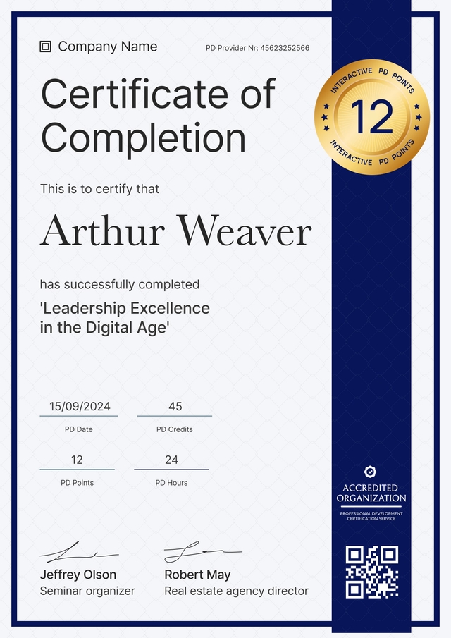 Modern and professional development certificate template Modern and professional development certificate template