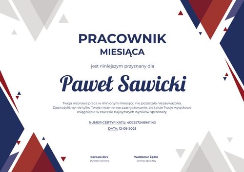 Profesjonalny dyplom pracownika miesiąca wzór - pozioma Profesjonalny dyplom pracownika miesiąca wzór - pozioma