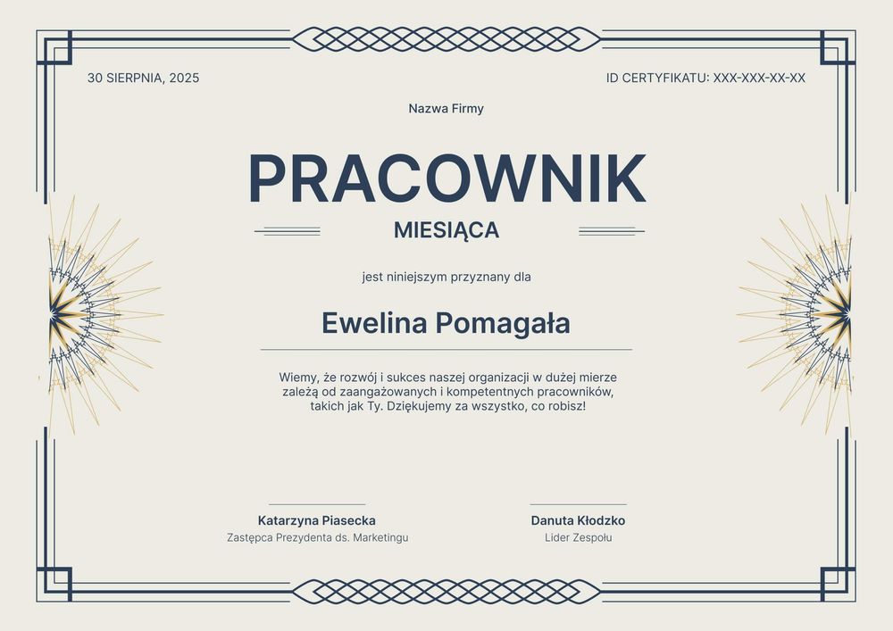 Darmowy dyplom pracownika miesiąca – pozioma Darmowy dyplom pracownika miesiąca – pozioma