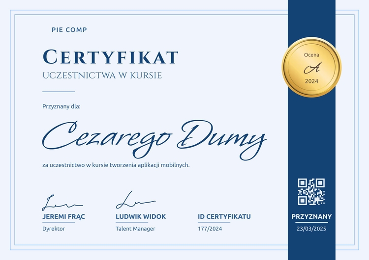 Elegancki i formalny certyfikat uczestnictwa Elegancki i formalny certyfikat uczestnictwa