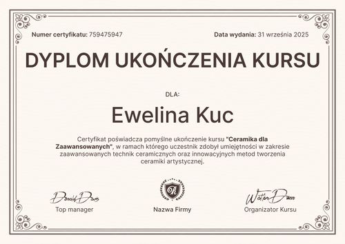 Wyrafinowany certyfikat ukończenia kursu – pozioma Wyrafinowany certyfikat ukończenia kursu – pozioma
