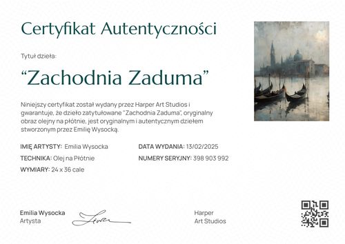 Edytowalny certyfikat autentyczności obrazu wzór – pozioma Edytowalny certyfikat autentyczności obrazu wzór – pozioma