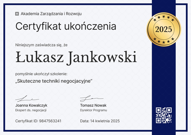 Nowoczesny i profesjonalny certyfikat ukończenia szkolenia wzór Nowoczesny i profesjonalny certyfikat ukończenia szkolenia wzór