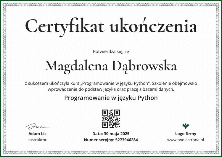 Prosty i profesjonalny certyfikat ukończenia szkolenia wzór Prosty i profesjonalny certyfikat ukończenia szkolenia wzór