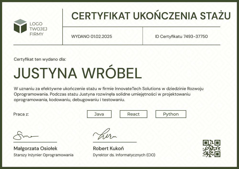 Darmowy pomysł na zaświadczenie o odbyciu stażu wzór – pozioma Darmowy pomysł na zaświadczenie o odbyciu stażu wzór – pozioma