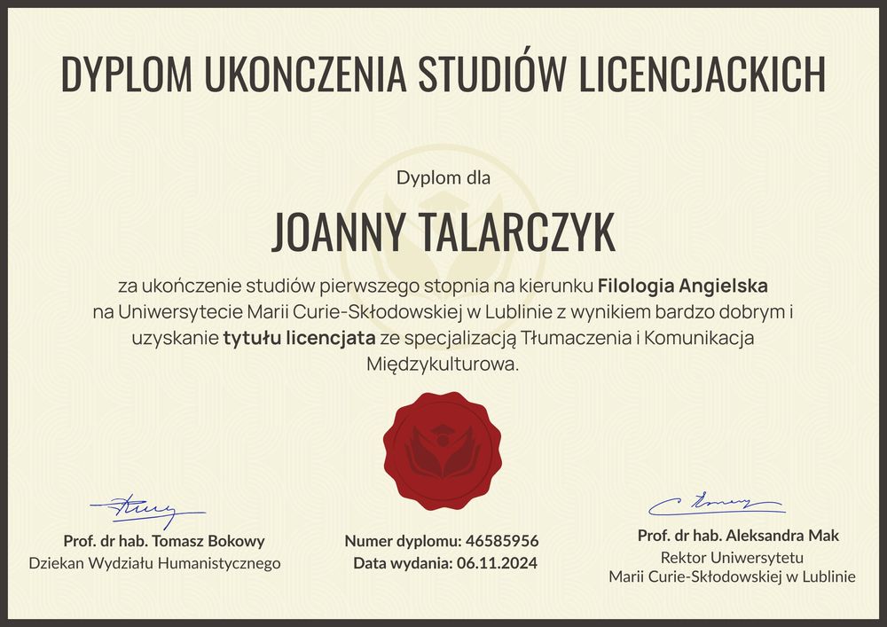 Klasyczny dyplom ukończenia studiów wyższych – pozioma Klasyczny dyplom ukończenia studiów wyższych – pozioma