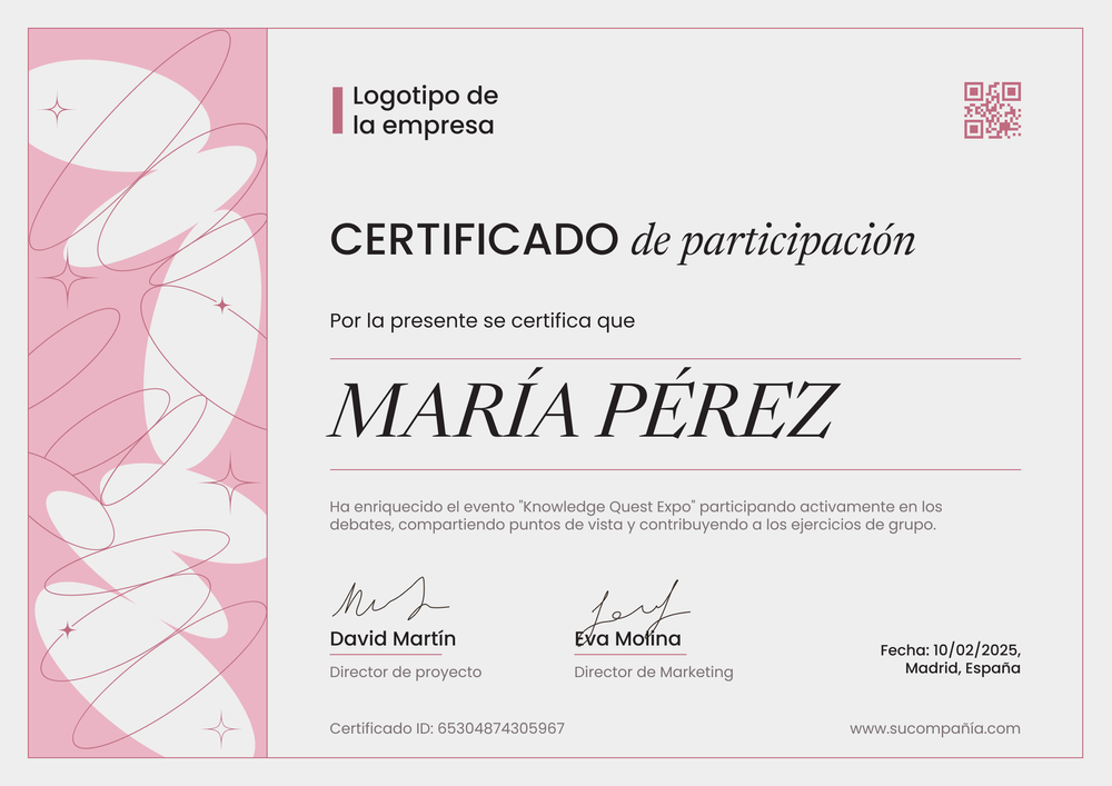 Plantilla de certificado de participación moderna y elegante – Horizontal Plantilla de certificado de participación moderna y elegante – Horizontal