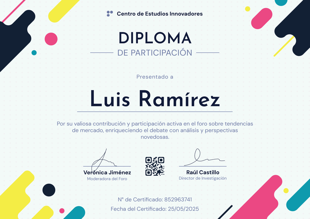 Plantilla de certificado de participación moderna y colorida – Horizontal Plantilla de certificado de participación moderna y colorida – Horizontal