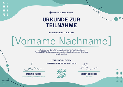 Moderne Teilnahmebescheinigung Vorlage – Querformat Moderne Teilnahmebescheinigung Vorlage – Querformat