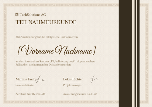Seriöse Teilnahmebescheinigung Vorlage – Querformat Seriöse Teilnahmebescheinigung Vorlage – Querformat