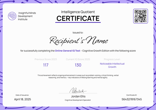 Simple IQ Test Certificate Template for Editing for Free - Landscape Simple IQ Test Certificate Template for Editing for Free - Landscape