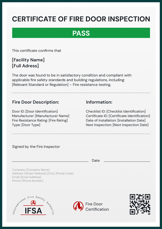 Balanced Fire Door Inspection Certificate Template – Portrait Balanced Fire Door Inspection Certificate Template – Portrait
