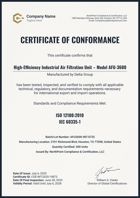 Free Technical Certificate of Conformance Template - Portrait Free Technical Certificate of Conformance Template - Portrait