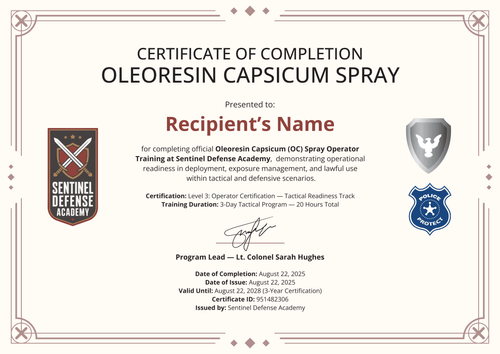 Pepper Spray Certificate Template - Landscape Pepper Spray Certificate Template - Landscape