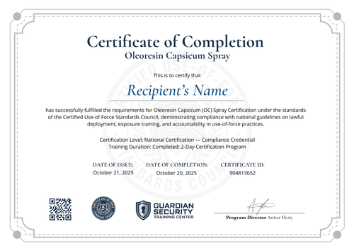 Editable OC Spray Certificate Template – Landscape Editable OC Spray Certificate Template – Landscape