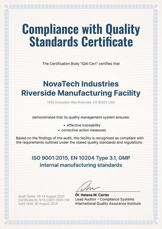 Certificate of Quality and Conformity Template – Portrait Certificate of Quality and Conformity Template – Portrait
