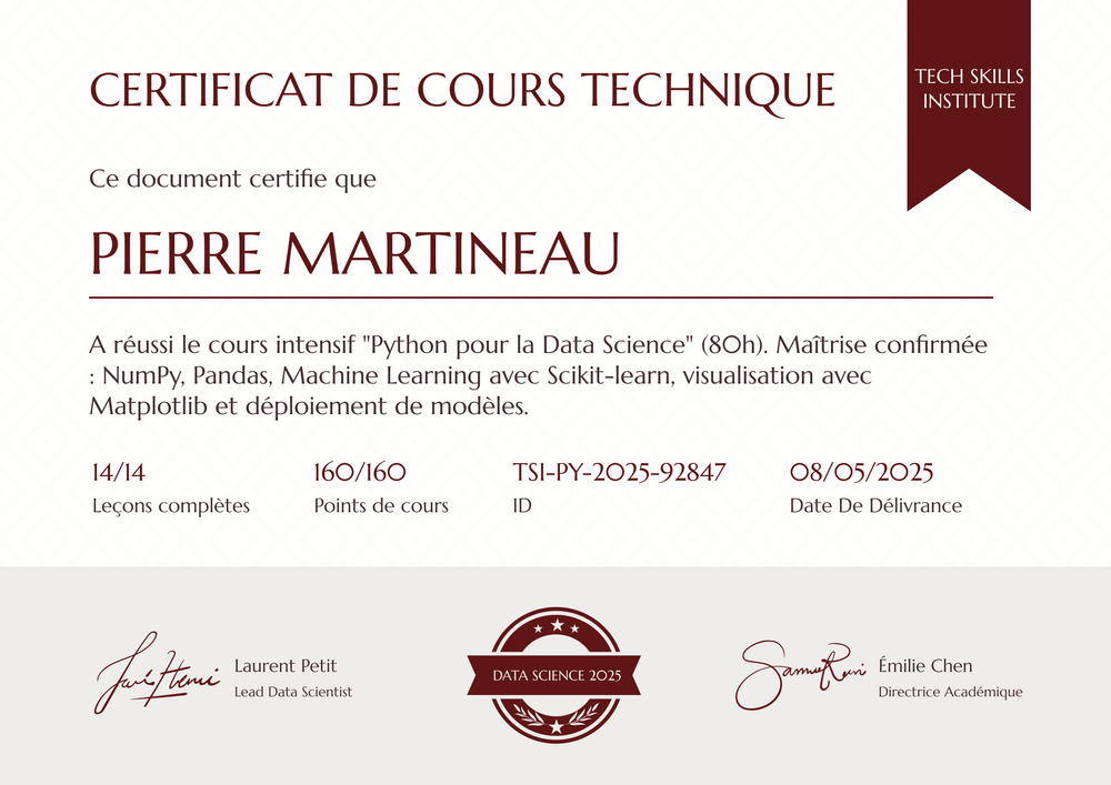 Modèle certificat de cours soigné – Paysage Modèle certificat de cours soigné – Paysage