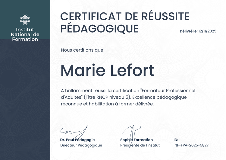 Certificat de réussite structuré et professionnel Certificat de réussite structuré et professionnel