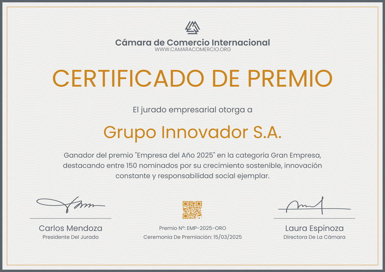 Modelo de certificado de premio formal y práctico Modelo de certificado de premio formal y práctico
