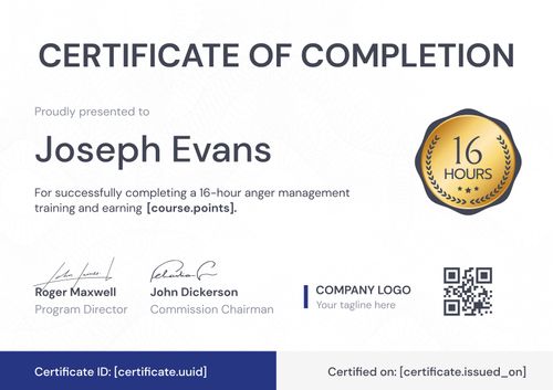 Formal and editable anger management certificate template Formal and editable anger management certificate template