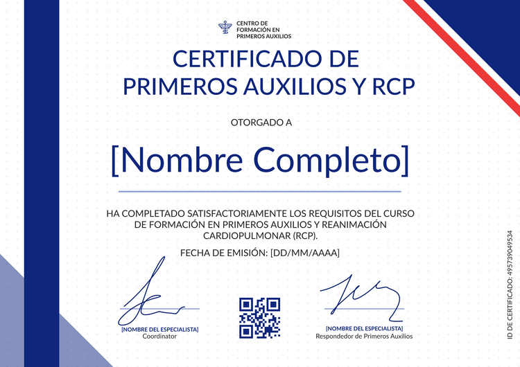 Modelo de certificado de primeros auxilios profesional y atractivo Modelo de certificado de primeros auxilios profesional y atractivo