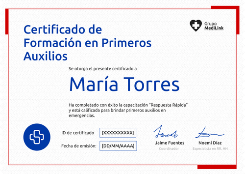 Modelo de certificado de primeros auxilios profesional e imprimible - Horizontal Modelo de certificado de primeros auxilios profesional e imprimible - Horizontal