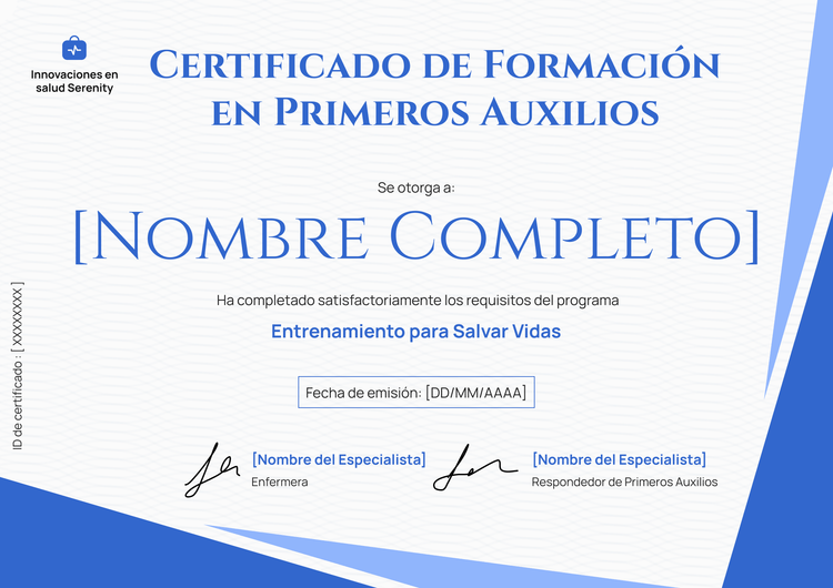 Modelo de certificado de primeros auxilios elegante y profesional Modelo de certificado de primeros auxilios elegante y profesional