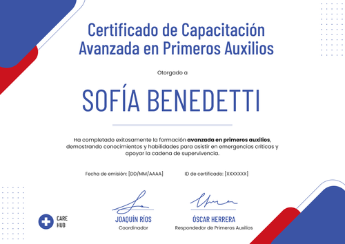Modelo de certificado de primeros auxilios claro y profesional - Horizontal Modelo de certificado de primeros auxilios claro y profesional - Horizontal