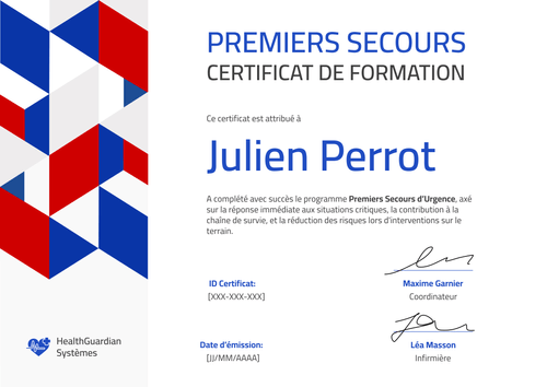 Certificat de premiers secours flexible –Paysage Certificat de premiers secours flexible –Paysage