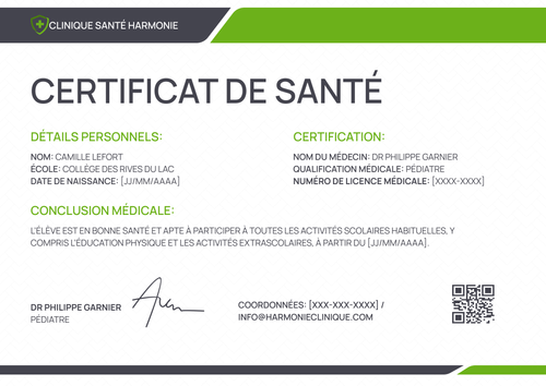 Modèle certificat médical – Paysage Modèle certificat médical – Paysage