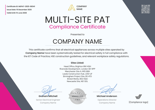 Sleek PAT Testing Certificate Template – Landscape Sleek PAT Testing Certificate Template – Landscape