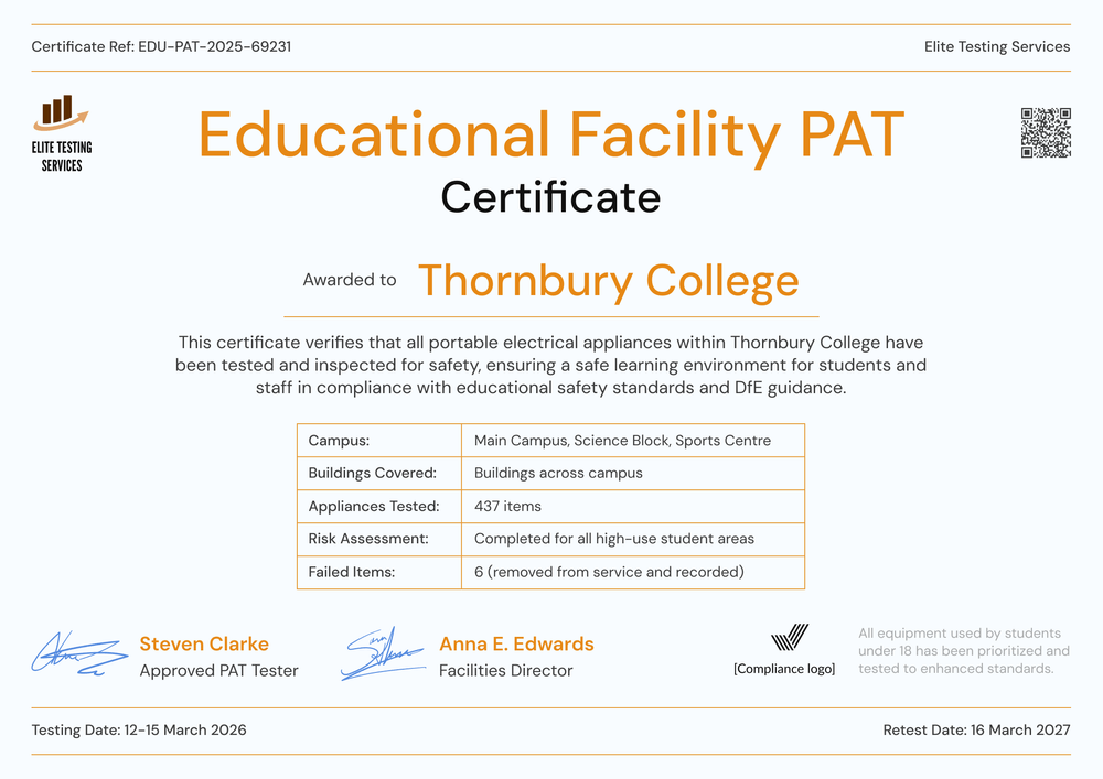 Bright PAT Testing Certificate Template – Landscape Bright PAT Testing Certificate Template – Landscape