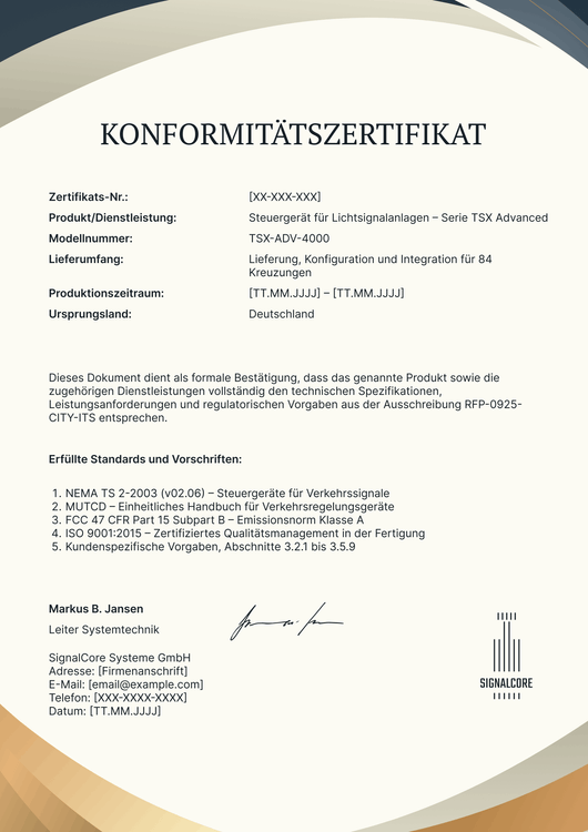 Konformitätszertifikat Vorlage – Hochformat Konformitätszertifikat Vorlage – Hochformat